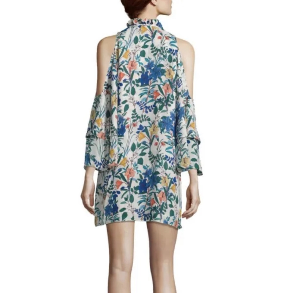 Parker Anastasia Silk Floral Mini Dress Cold Shoulder Womens Medium - Picture 2 of 5